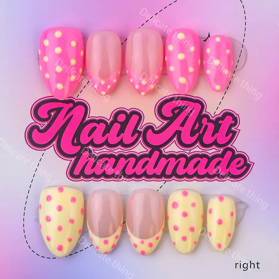 Delicatething Y2K Style Short Fat Nail Tips, Handmade Wearable Nails, Fake Nails, 4 Sizes XS S M L, Perfect Gift for Girls, Includes Jelly Glue Crystal Stick and File, Nail Art, Nail Design, Handmade Press On Nail Set