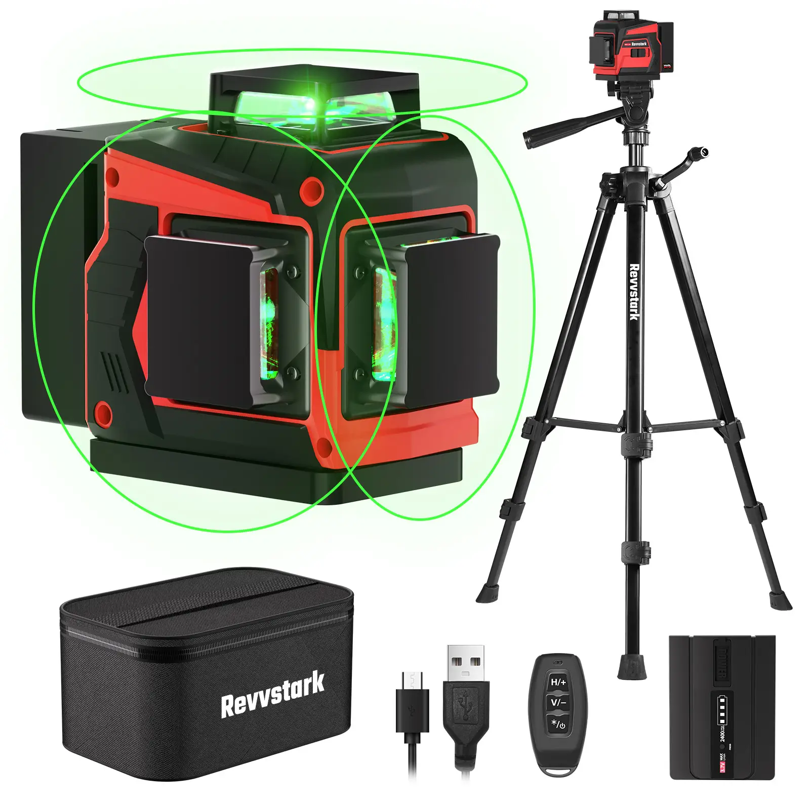 Laser Level with Tripod, 3x360° Green Line Laser Tool with Self-Leveling & Manuel Dual Models, Remote Control, Rechargeable Battery for Picture Hangin