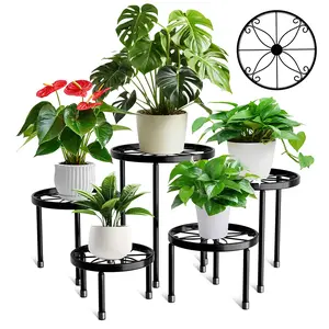 5pcs Black Decent Metal Plant Stands Heavy Duty Flower Pot Stands for Multiple Plants Anti-Rust Iron Plant Pot Shelf Decoration Racks for Home Indoor Outdoor Garden Planter Elevate Planting Boxes