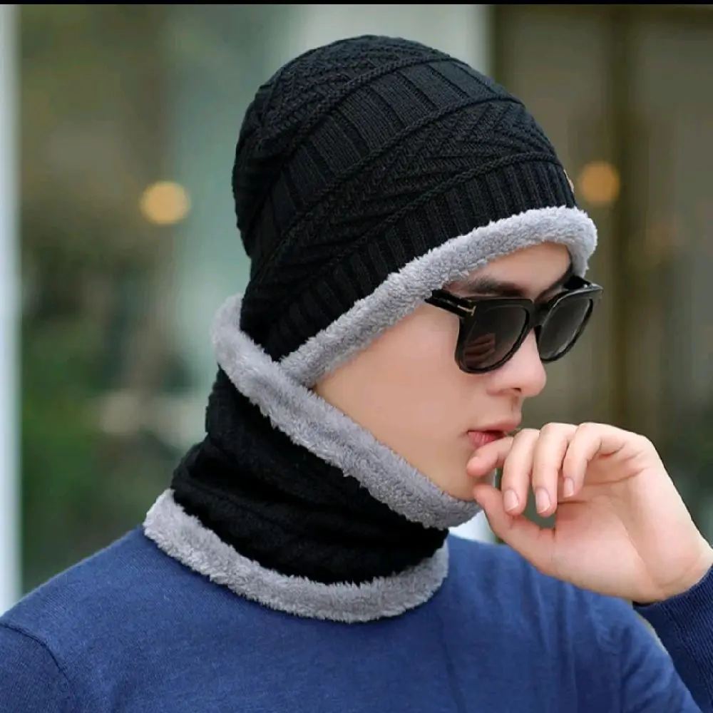 Men's Winter Knitted Hats & Scarf Set - Warm Infinity Scarf & Beanie Hat for Chilly Days - Versatile Daily Wear or Outdoor Activities - 2 Pieces Set