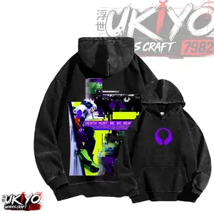 Marathon Death Must Be So Beautiful Graphic Hoodie | Vintage Wash Black Oversized Sweatshirt Men Women | Purple Neon Cyberpunk Streetwear Pullover