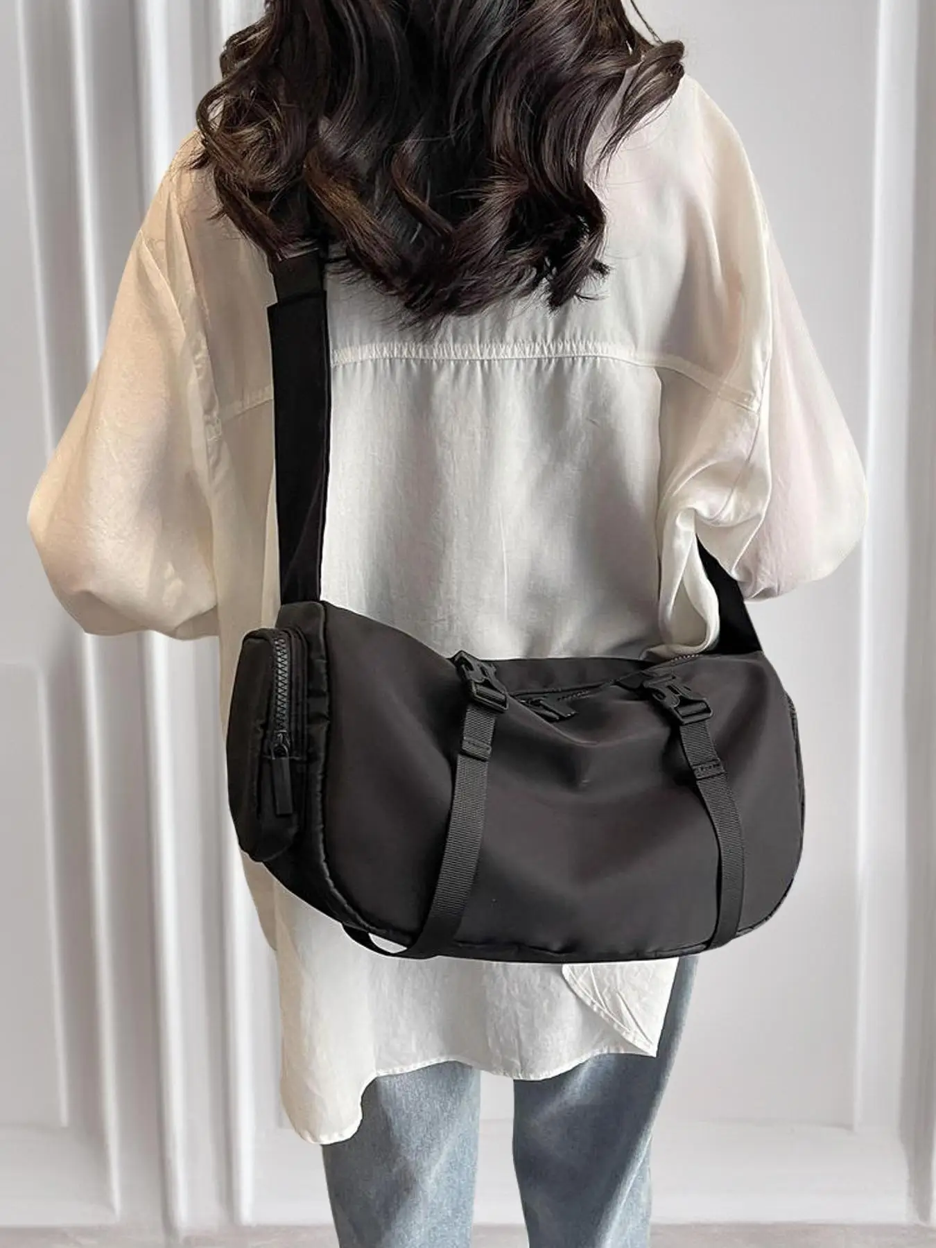 Women's Plain Color Bag Set, Including Large Capacity Shoulder Bag & Small Coin Purse, Casual Trendy Gym Bag