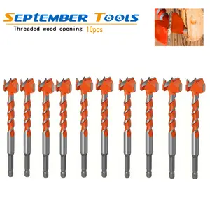 10pcs 16-25mm Extended Threaded wood opening Forstner Drill Bits Door Lock Hole Wooden Board Woodworking Hole Opener Hex Shank