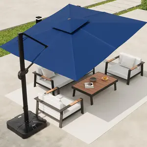 10x10 Ft Patio Umbrella 360° Rotation Adjustable Height Waterproof Oxford Fabric Aluminum Frame with Ventilated Top & Fillable Base for Outdoor Garden Poolside