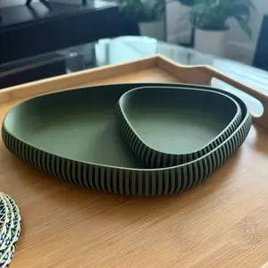 Modern Minimalist Boho 3D-Printed Catchall Tray Set - Olive Green/ BrownOrganizer for Keys Jewelry Candles Desk Essentials Eco-Friendly PLA Material