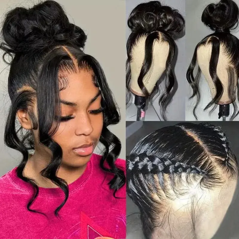 360 HD Lace Front Wig Human Hair 180% Density Body Wave Transparent Lace Frontal Wig with Invisible Drawstring Pre-Plucked Hair Full Hairline Natural Wigs Can Make Ponytail