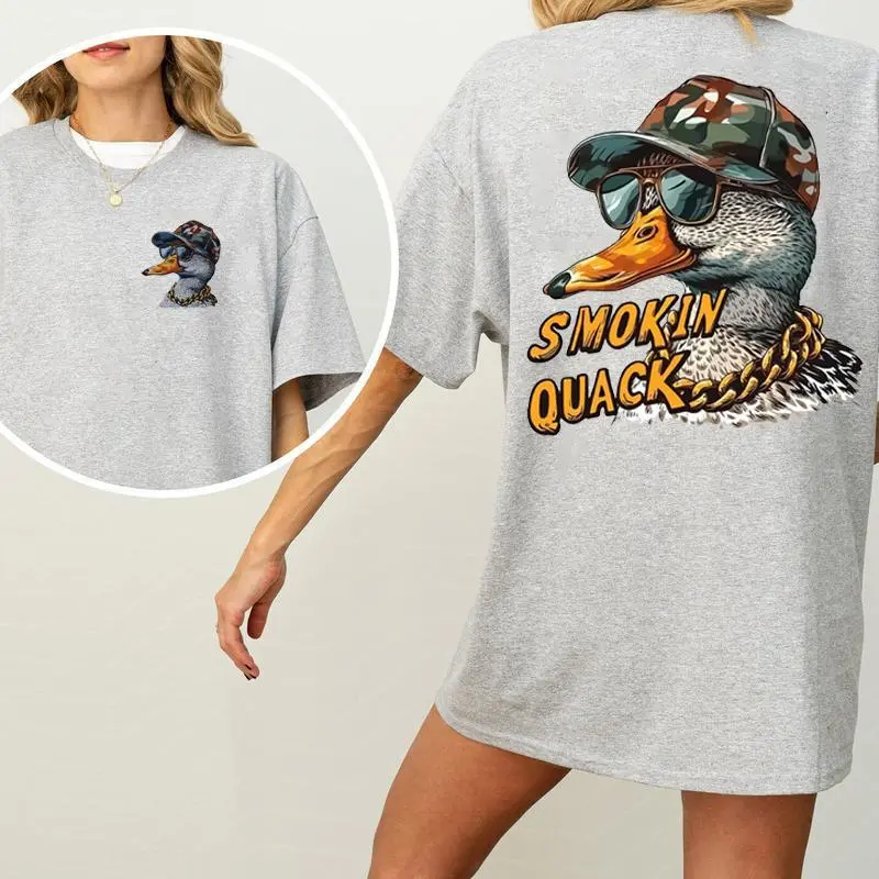 Duck Hunting Smokin Quack Printed 2 Sides T-Shirt, Duck camo Shirt, Cool Duck, Outdoor Hunting Shirt, T-Shirt Full Size and Color for Men for Women