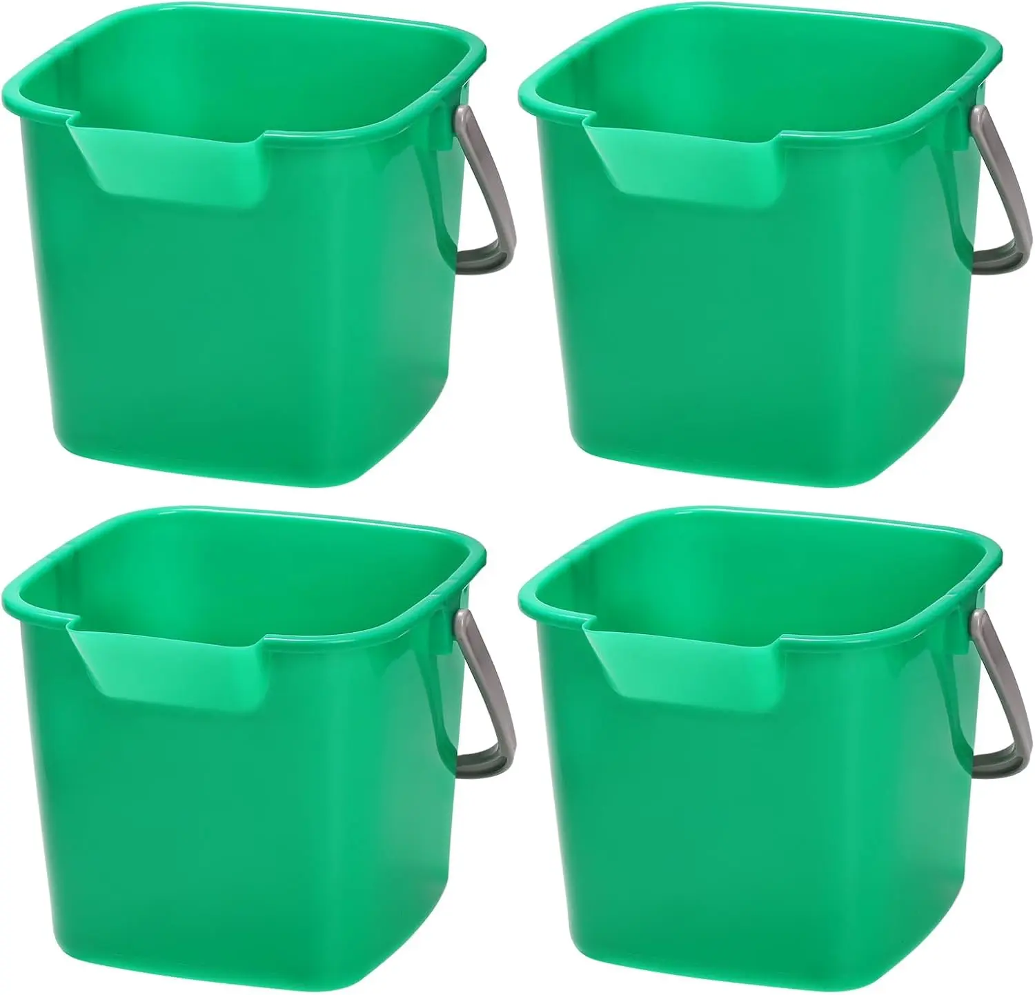4 Pack Sanitizing Buckets, 3 Quart Small Cleaning Buckets, Square Detergent Pail with Spout and Handle, Plastic Utility Bucket for Home Kitchen School Offices Commercial Use, Green