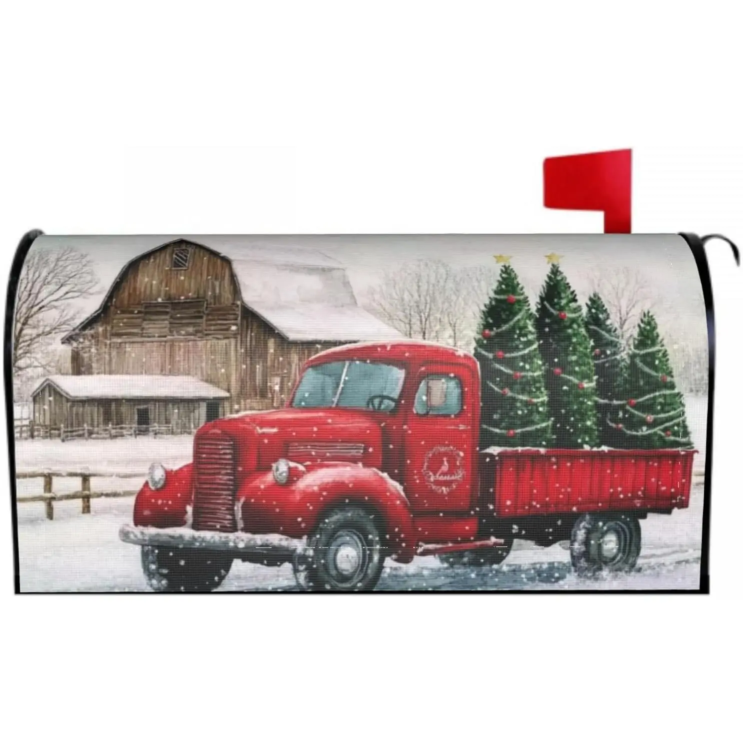 Winter Mailbox Cover  Standard Size Christmas Red  Snow Mail Box Covers Wrap Snowflakes Pine Trees Mailbox Wraps  Letter Holiday18X 21 in Decor for Garden Outdoor Farmhouse