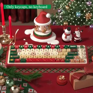Liu Fei Digital138/158-Key Christmas Theme Cherry Profile  Dye-Sub Keycaps for Switch Layout Mechanical Keyboard - Red & Green Holiday Design with Snowflakes, Holly, Bells & Candy Canes, Durable PBT Material