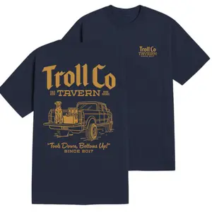 Troll Co Tavern T-Shirt – Beer & Truck Graphic Tee, Blue Collar Bar Shirt, Country Style Drinking Shirt, Funny Work Hard Drink Beer Tee, Gift for Men