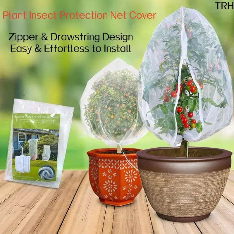 Plant Insect Protection Net Cover with Zipper & Drawstring, Garden Fruit Tree Bug Bird Barrier Mesh Bag, Vegetable Flower Plant Anti Pest Netting