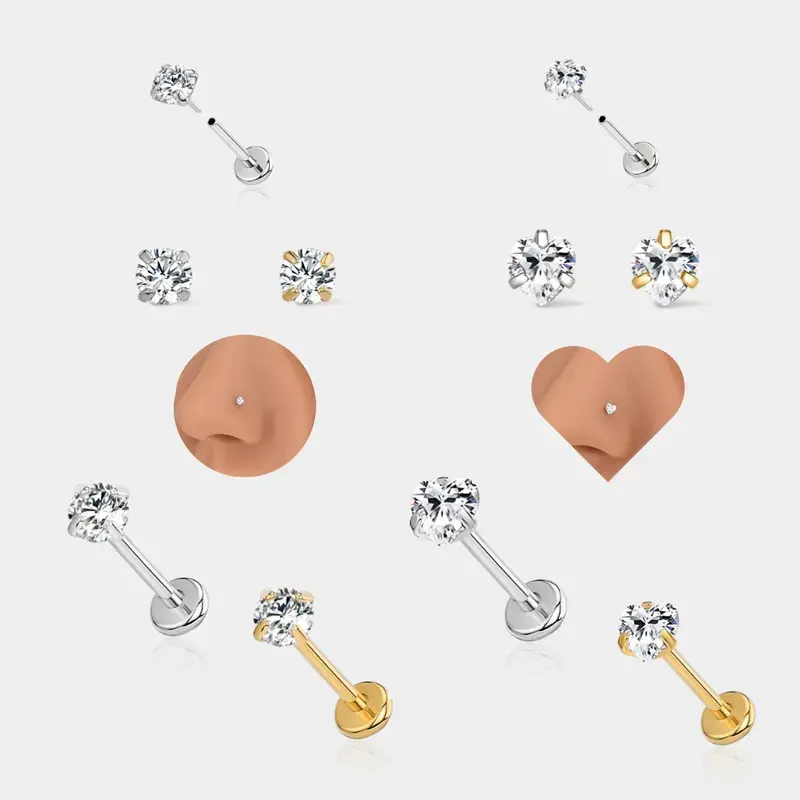 Dainty Heart Star Titanium Flat Back Stud 16G - Hypoallergenic Threadless Piercing for Nostril & Lobe