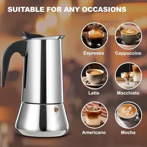 Premium Stainless Steel Moka Pot, Handle Manual Italian Coffee Maker, Durable Filter, Induction Compatible, 10.14/6.76 Oz, Home & Camping