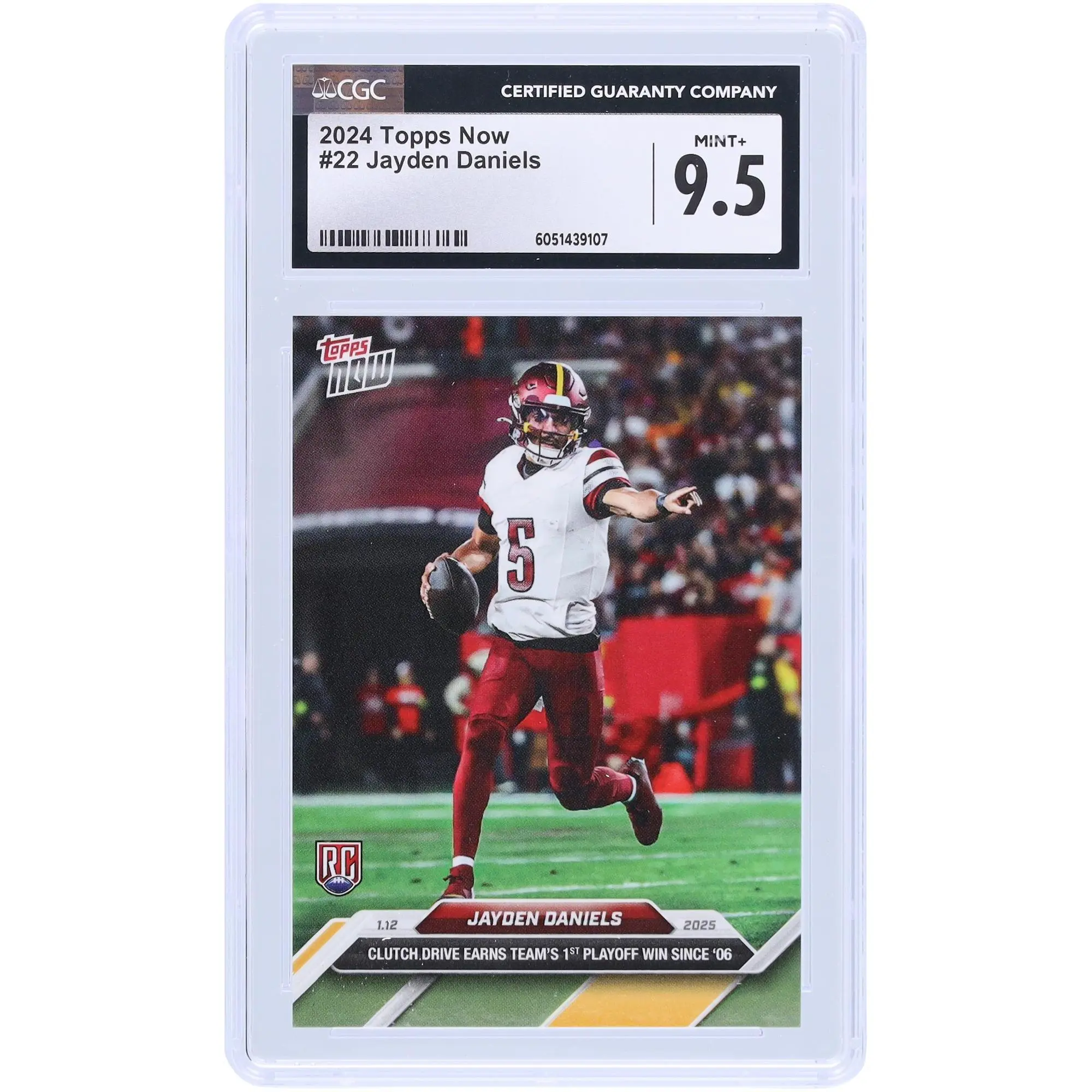 Jayden Daniels Washington Commanders 2024 Topps Now Clutch Drive Earns Teams 1st Playoff Win Since '06 #22 CGC Authenticated 9.5 Rookie Card