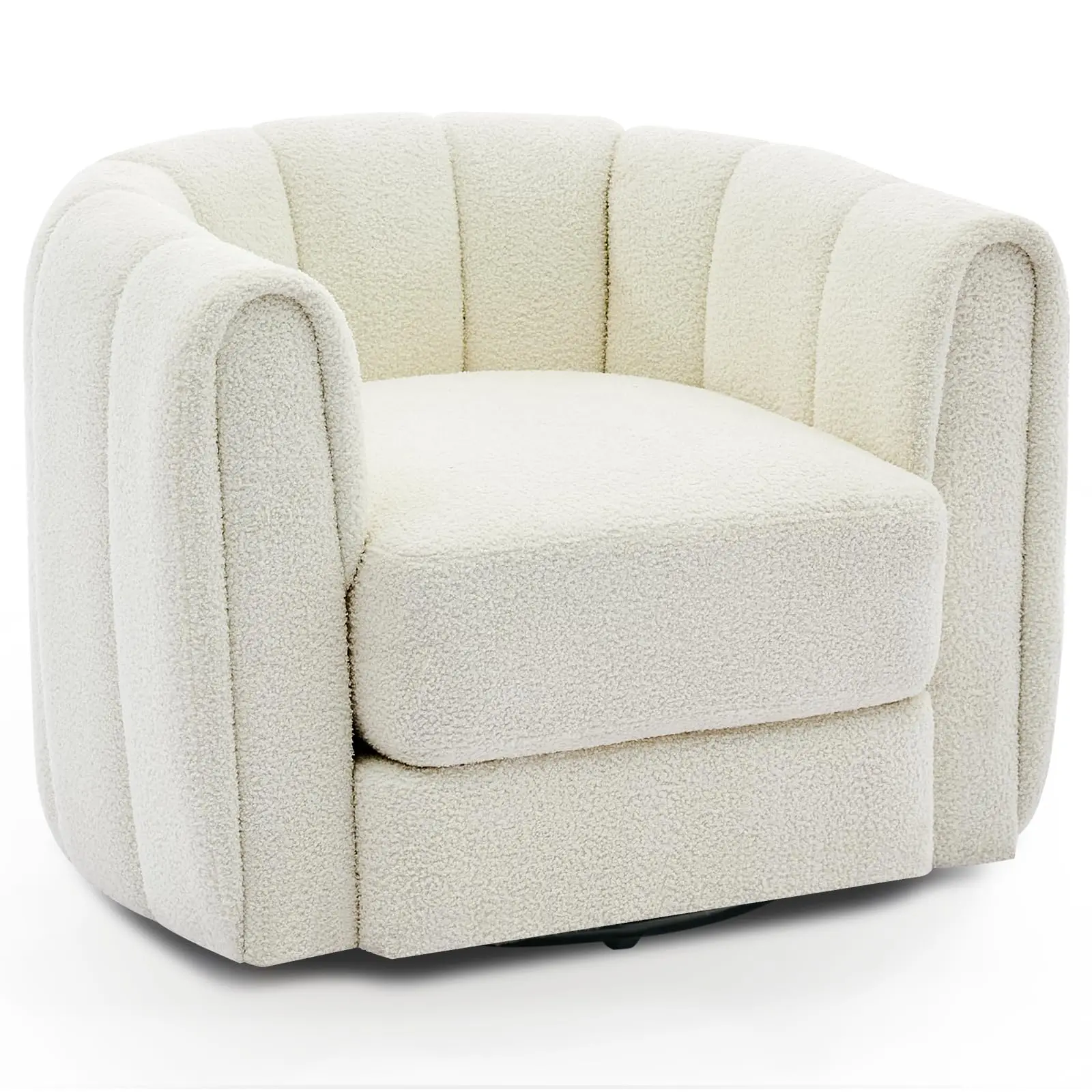 Garvee Swivel Barrel Chair Teddy Fleece Upholstered, Modern Round Accent Chair with Striped Backrest, Plush Swivel Lounge Chair for Living Room, Bedroom, Apartment, Beige
