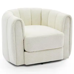 Garvee Swivel Barrel Chair Teddy Fleece Upholstered, Modern Round Accent Chair with Striped Backrest, Plush Swivel Lounge Chair for Living Room, Bedroom, Apartment, Beige