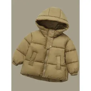 Boys' Winter Hooded Jacket AW262893 - Thickened Polyester Coat with Full-Zip Closure Loose Fit Large Hood Short Length for Toddlers Kids Black Snow Jacket for Skiing Play Cold Weather