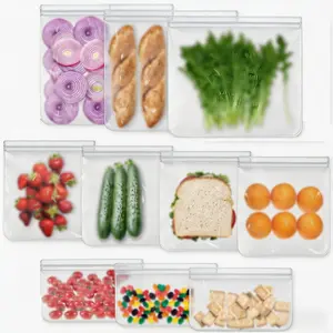10 Pack Reusable Freezer Bags Dishwasher Safe, Leakproof Food Storage Bags, Silicone Bags for Food Storage Home Organization