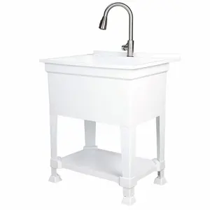 UTILITYSINKS Plastic 30” Freestanding Utility Tub Sink with Pull Faucet, White