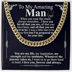 Gifts for Husband Boyfriend Cuban Link Chain Stainless Steel Necklace, Christmas Anniversary Birthday Gift To My Man, Couples Present Message Card Box