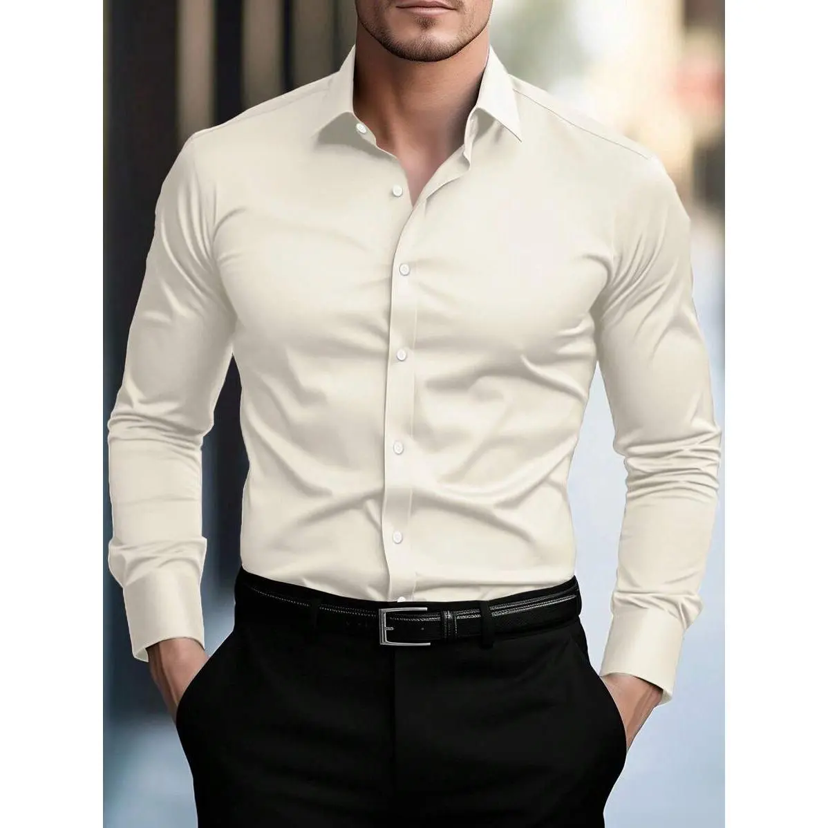 Manfinity Mode Men's Solid Color Long Sleeve Single-Breasted Casual Commuter Shirt Men Cream Shirt Slim Manfinity Mode Men's Solid Color Long Sleeve Single-Breasted Casual Commuter Shirt Men Cream Shirt Slim