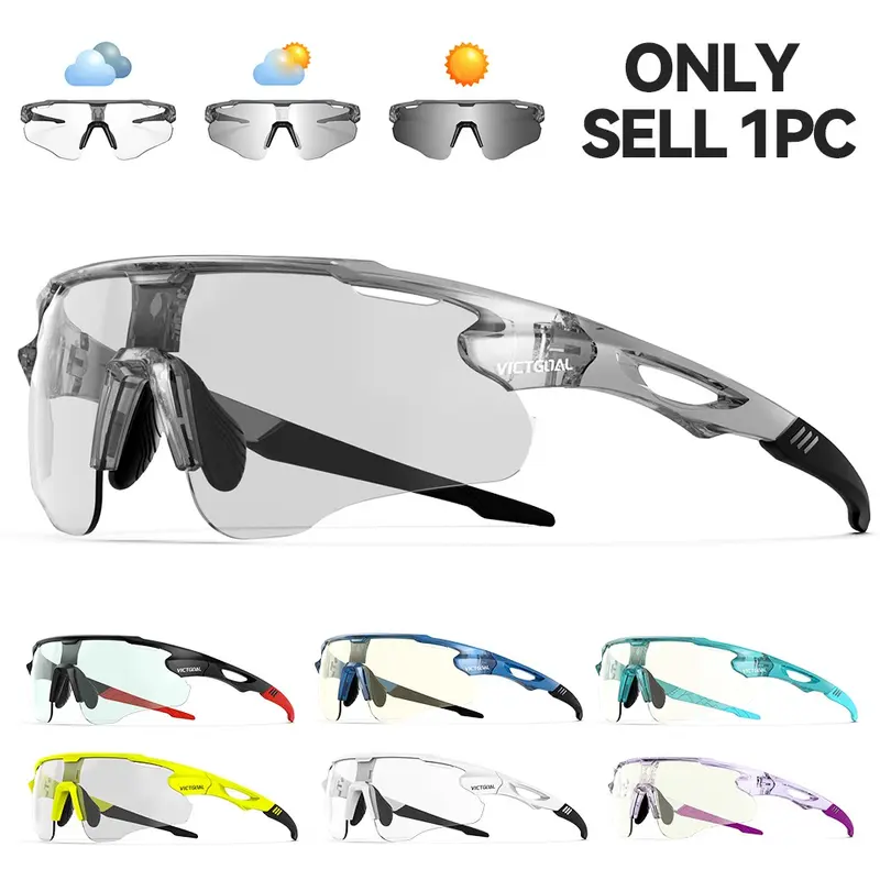 Photochromic Sports Glasses, UV400 Protection Bike Eyeglass for Fishing Jogging Camping, Lightweight TR90 Frame Glasses for Men & Women, Photochromic Cycling Glasses, Riding Glasses