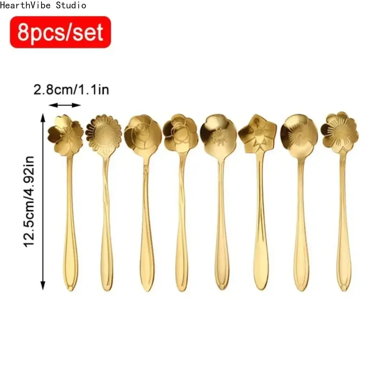 8-Piece Vintage Floral Stainless Steel Tableware Set, Corrosion-Resistant BPA-Free Coffee Spoons for Tea, Camping & Hiking Hammock Companion Kitchen Gift, Cutlery, Teaspoon, Sturdy, Dessert Spoon