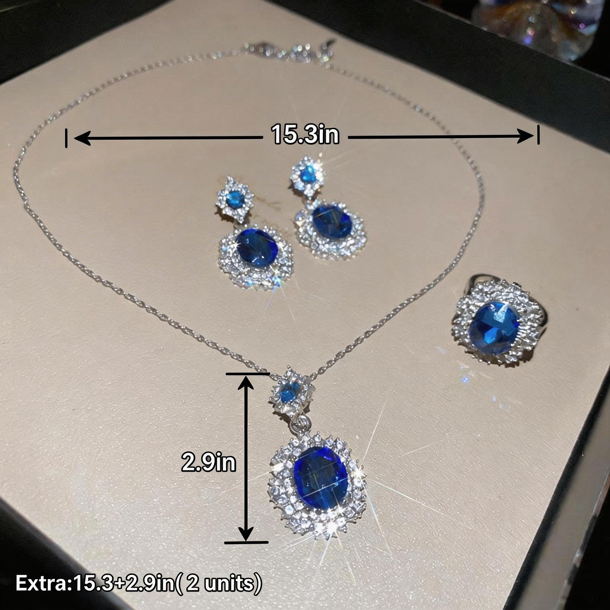 Hypoallergenic Blue Sapphire Jewelry Set for Women, Necklace Earrings Ring 3Pcs, Perfect Gift for Birthday Anniversary Valentine's Day Christmas, Ideal for Wedding, Prom, Party, Daily Wear & Formal Occasions, Skin-Friendly Luxury Accessory