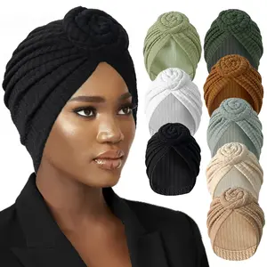 Elegant Pre-Tied Flower Knot Turban for Women - Soft Polyester Solid Color Headwrap |     Stylish Comfortable Hair Cover Beanie (Multi-Color Options)