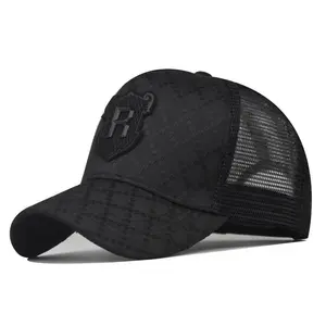 Stylish men’s baseball cap with letter patch label; comfortable, breathable outdoor sports sun hat; casual mesh trucker cap; gift for friends; trucker cap