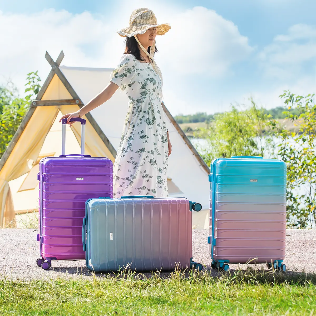UUH 4-Piece Gradient Luggage Set – Durable PC+ABS Hardshell Suitcases ...