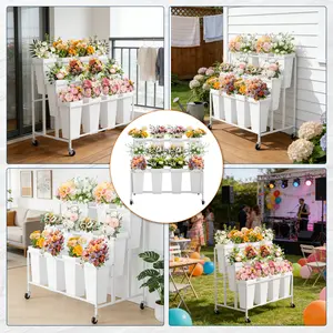 Garvee Heavy-Duty 3-Tier Flower Cart Display Stand with 12 Square Buckets & Wheels – Modular Metal Rack for Florist Shops, Weddings, Gardens, Balconies, Cafés, Commercial Decor
