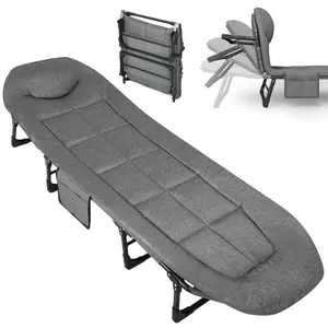 [FLASH SALE] Garvee 79" Portable Folding Bed with Cushion and Pillow, Camping Cot for Adults, Lightweight, Grey, 500 Lbs Support