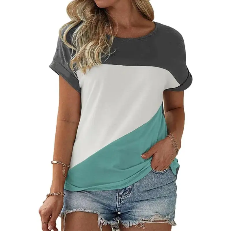 Imily Bela Womens Color Block Short Sleeve Tops Casual Summer T-Shir