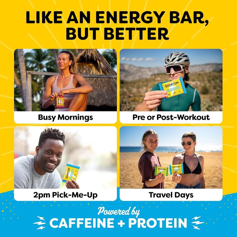 Quantum Energy Square: 100mg Caffeine & 10g Protein Energy Bar. Vegan, Gluten-Free, Soy-Free, Dairy-Free. 8-Pack Variety Pack. Perfect for Work, School, Travel.