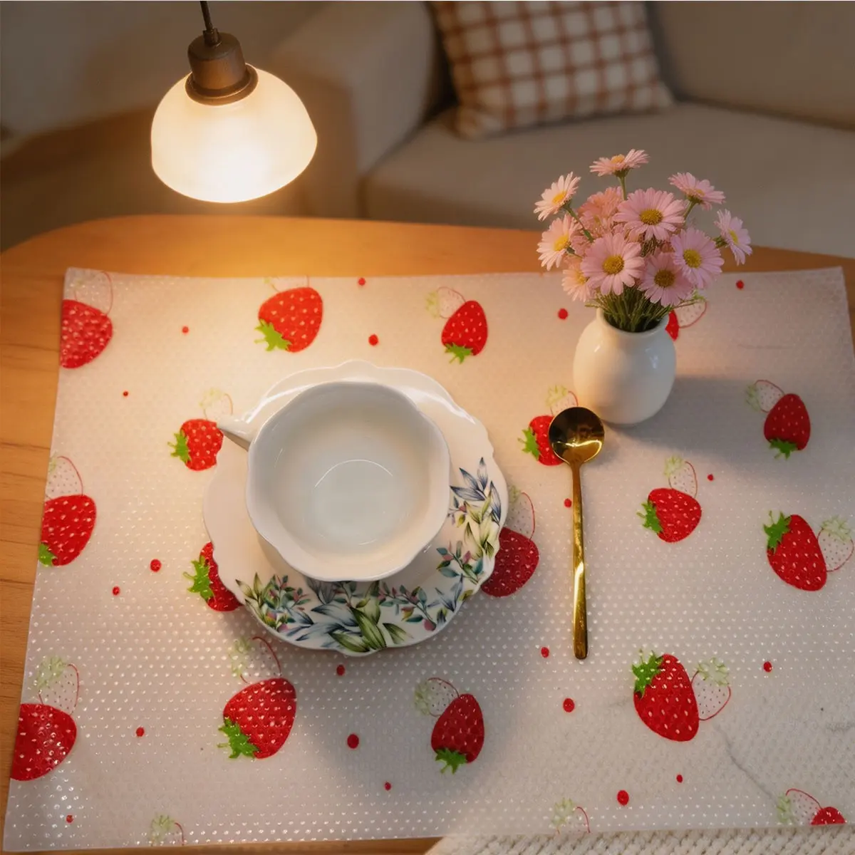 4pcs/8pcs Fridge Liners, Moisture-Proof & Non-Slip, Washable & Reusable, Eva Material, Strawberry Pattern, Strawberry Design, Kitchen Decor, Drawer Pads, Cabinet Mats, Tableware, Coasters