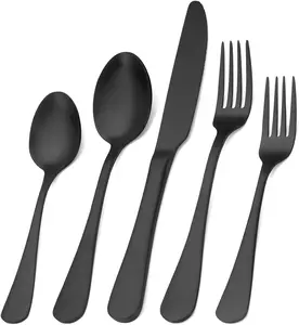 Matte Black Silverware Set, Satin Finish 20-Piece Stainless Steel Flatware Set,Kitchen Utensil Set Service for 4,Tableware Cutlery Set for Home and Restaurant, Dishwasher Safe sharecook