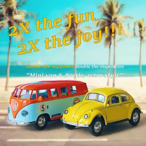 End of School Year Gift 1:36 Alloy Car Model Twin PackVintage Beetle and Vintage Bus ModelsMade of Diecast Alloy Material With Pull Back Function Doors OpenableCan Be Used As Decoration Suitable For Kids And Car Model Collectors