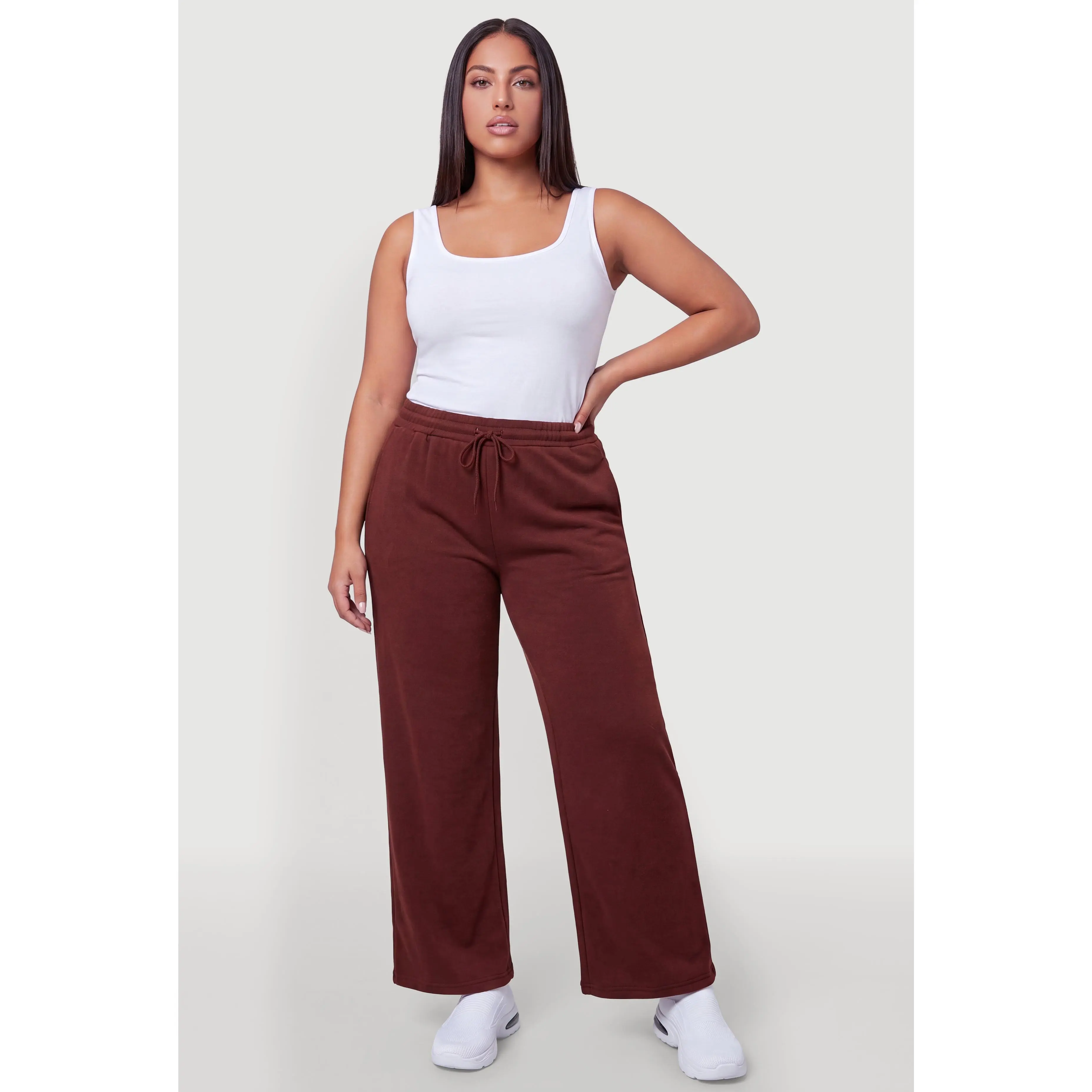 Plus Size High Drawstring Waist Fleece Lined Sweatpants