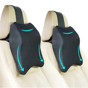 Car Seat Headrest Neck Rest Cushion 2 PCS Durable Memory Foam Comfortable Ergonomic Soft Car Seat Headrest Breathable Removable Cover for Neck Back Pain Relief