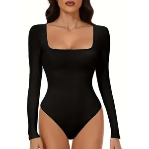 Long Sleeve Square Neck Bodysuits for Womens, Body Suits Tops Going Out Basic Leotards Slim Fitted Outfits Shirt