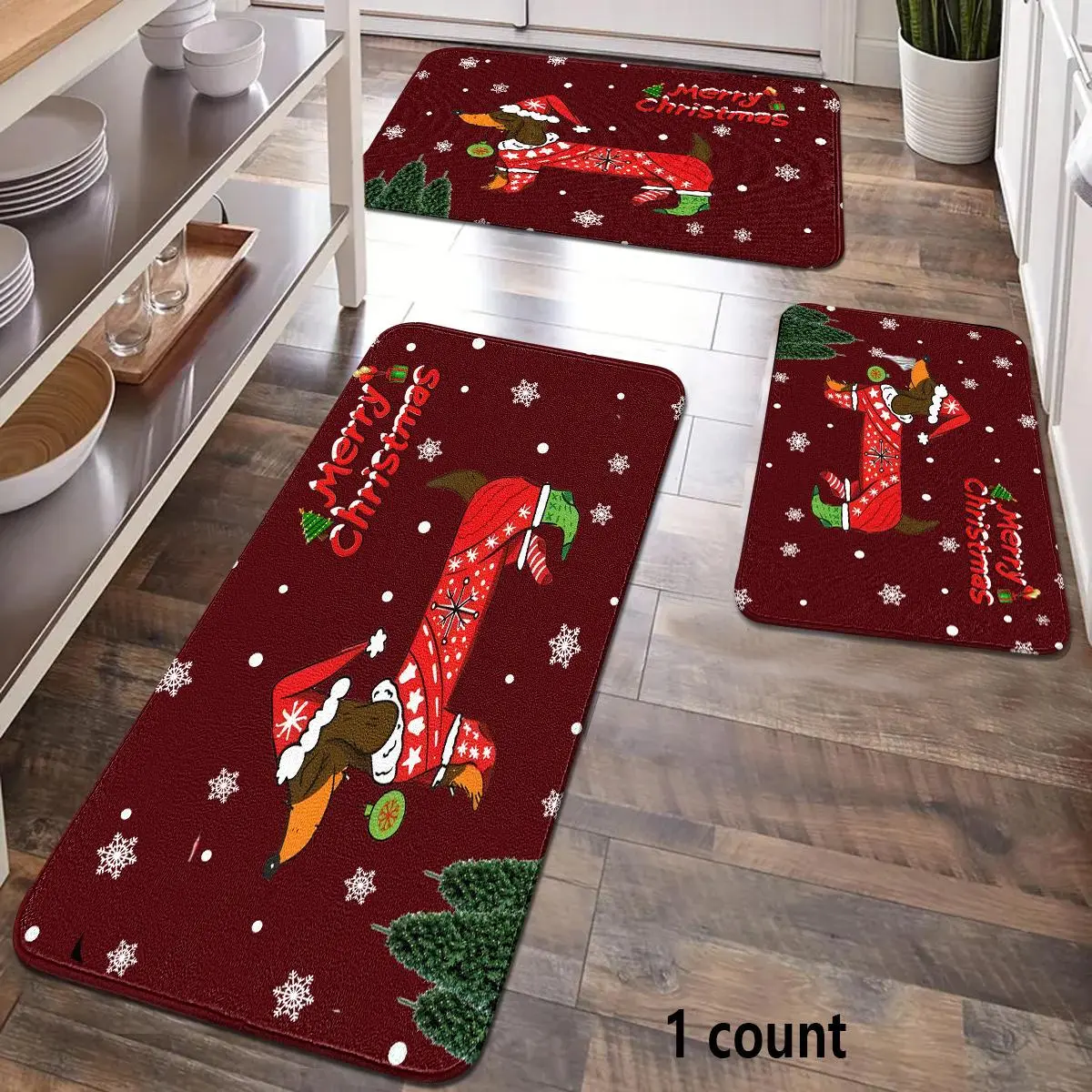 Christmas Gingerbread Dog Pattern Door Mat, 1 Count Non-slip Soft Floor Mat, Rectangle Home Decorative Carpet for Living Room Bedroom Kitchen