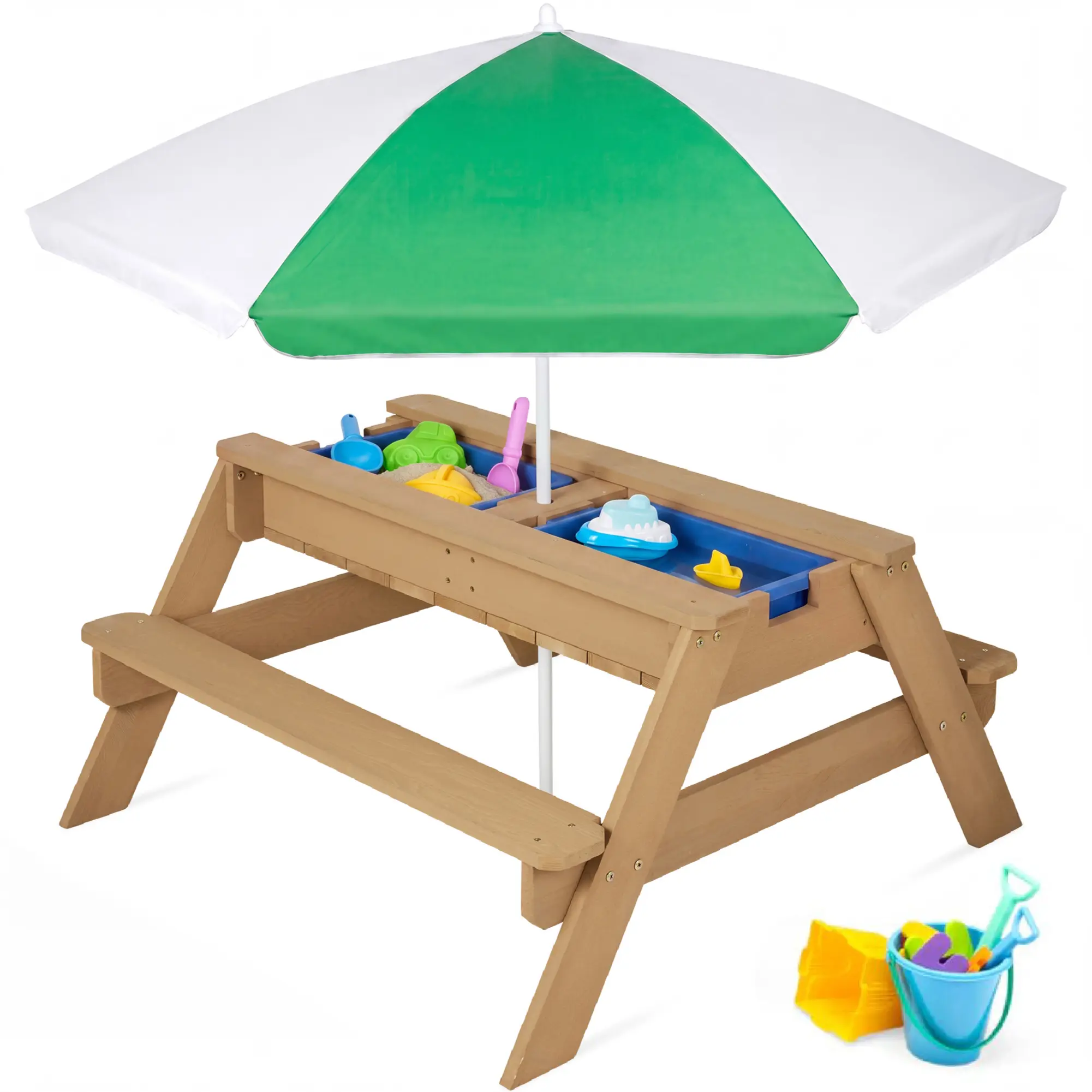 Best Choice Products Kids 3-in-1 Outdoor Convertible Activity Sand & Water Picnic Table w/ Umbrella
