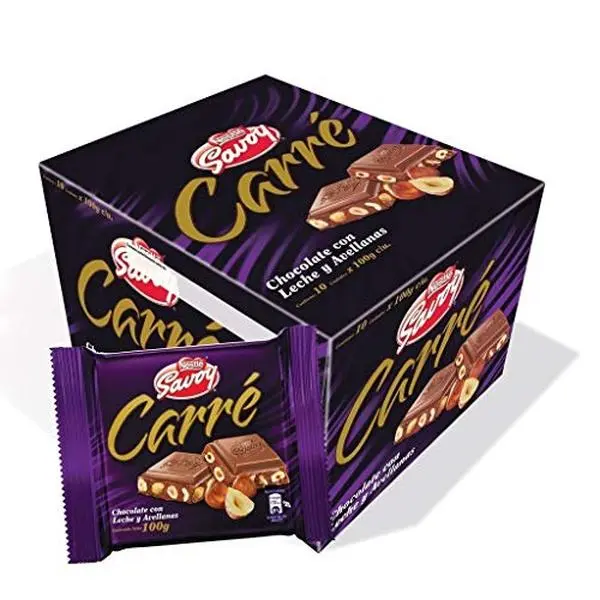 Nestlé Savoy Carré Milk Chocolate with Hazelnuts - 100 g each bar (10 bars TOTAL) Traditional taste of Venezuela, some of the best cacao of the world.