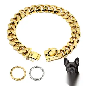 Dog/Cat 19mm Golden leash stainless steel with comfortable leather handle