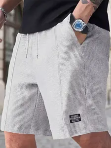 Men's Waffle Knit Casual Shorts, Relaxed Comfort Fit, Breathable 5" Inseam, Mid-Rise Straight Leg, Logo Drawstring Waist, Summer Daily Commute Vacation, Classic Versatile, Today's Clearance, Focus Item, Essential for Man's Wardrobe.