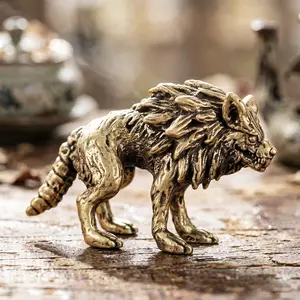 Wolf King，Handmade Antique Copper Wolf Statue, Decorative Statues, Realistic Wolf Figure with Teeth, Sitting or Standing Decor for Home & Office, Unique Gift for Christmas & Birthdays