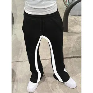 Men's Colorblock Patchwork Drawstring Waist Flare Leg Pants, Regular Fit Casual Comfy Pocket Trousers for Spring & Fall, Men's Bottoms for Daily Wear