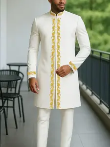 Men's Embroidered Zip-Up Outfit, Stylish Long Sleeve Top, Elastic Waist Pants, Trendy Detailed Design, Daily Casual Men's Clothing, 2 Piece Set, New Season, Wedding, Party, Date, Cultural Events